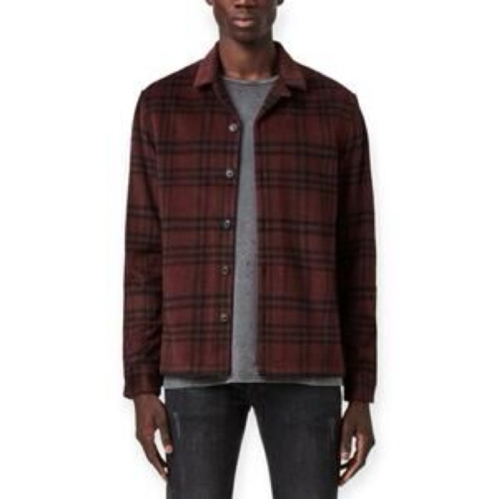 All Saints Men’s Zenith Slim Fit Button Down Wool Blend Flannel Size S